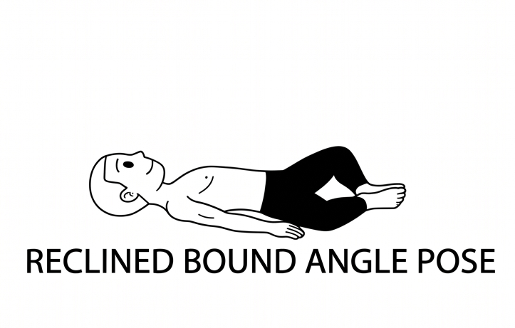 Visual sketch of Reclined Bound Angle Pose (Supta Baddha Konasana)